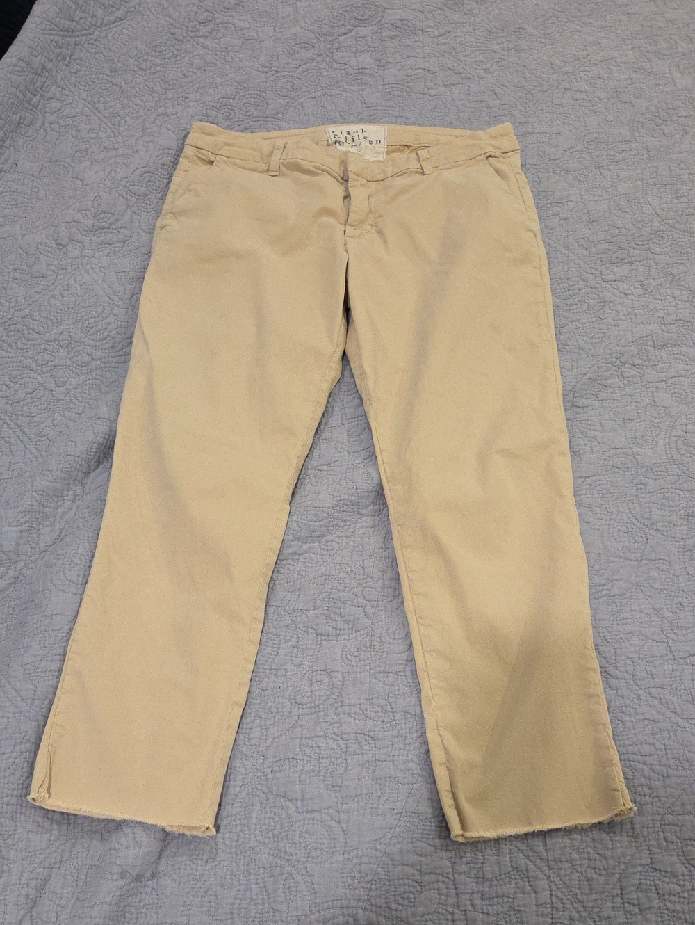 Frank & Eileen Wicklow Italian Chino Pants Khaki Tan Size 10 With Raw Hem!